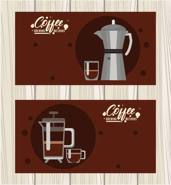 Moka pot and french press coffee brewing methods — Stock Vector