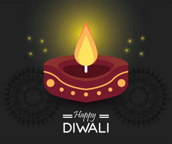 Feliz celebração diwali com vela de madeira — Vetor de Stock