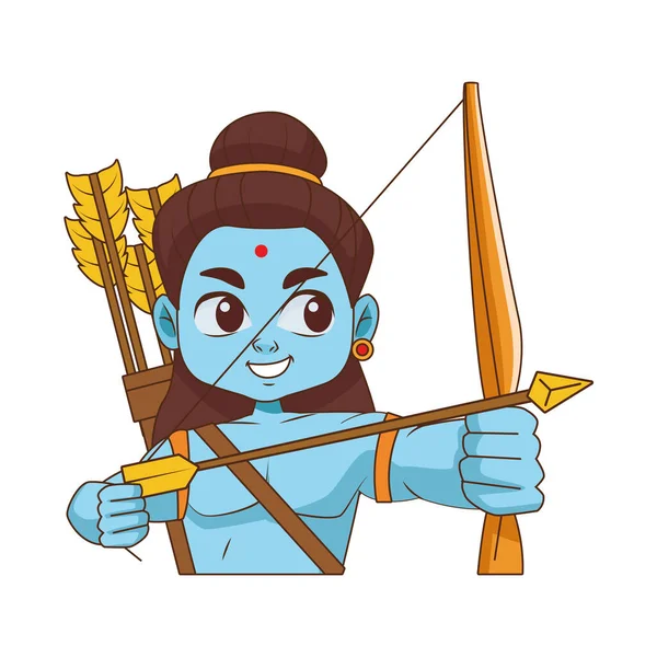 Blå gud rama bågskytte hindu religion ikon — Stock vektor