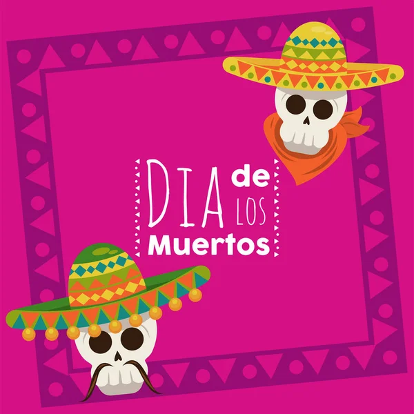 Dia de los muertos poster with mariachis skulls — Stock Vector