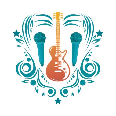Elektro gitar enstrümanı ve mikrofonlar amblemi
