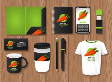 Bir demet havuç sebzesi markalaştırma elementleri.