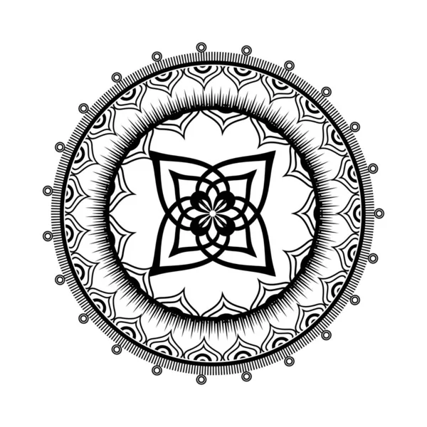 Navratri mandala con decorazione monocromatica icona indù — Vettoriale Stock