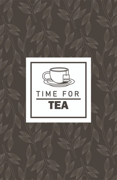 Tiempo para el cartel de letras de té con taza de té en marco cuadrado — Vector de stock
