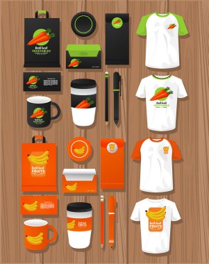 Bir sürü sağlıklı yiyecek markalaştırma elementleri.