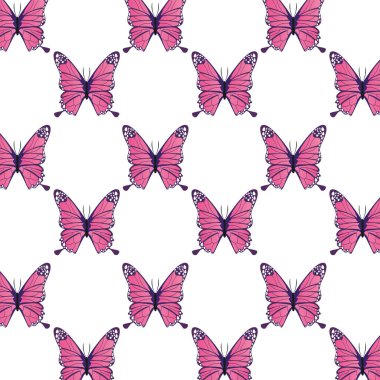 Pembe kelebekler uçan böcekler deseni