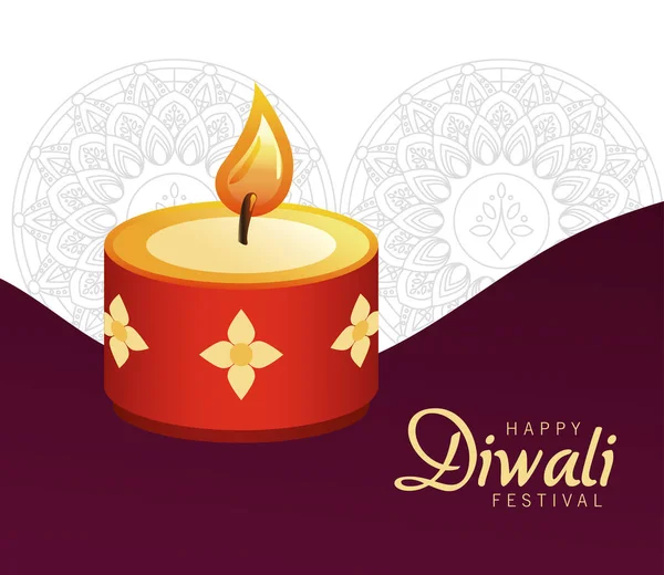 Feliz celebração diwali com vela vermelha — Vetor de Stock