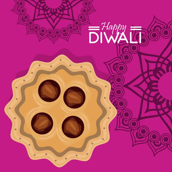 Happy diwali celebration with dish food and mandalas in pink background — Stock Vector