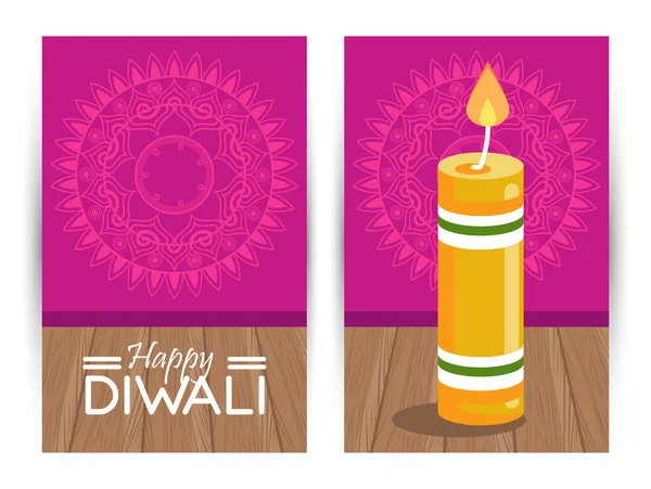 Happy diwali celebration with candle and lettering — Stock Vector