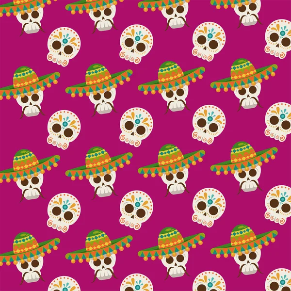 Plakat dia de los muertos ze wzorem czaszki mariachi — Wektor stockowy