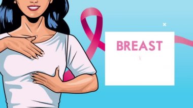 Göğüs kanseri farkındalığı ayı. Kendi kendini muayene eden bir kadın.