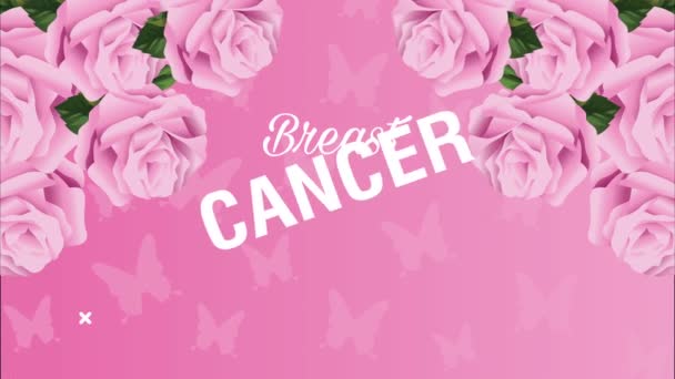Povědomí o rakovině prsu měsíc písmo s růžovými růžemi — Stock video