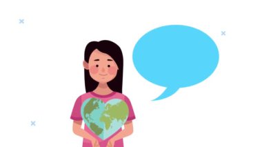 Dünya kalp günü animasyonu. Kalp şeklinde toprağı kaldıran bir kadın.