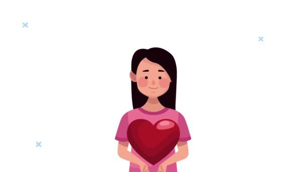 Världen hjärta dag animation med kvinna lyfta hjärta — Stockvideo
