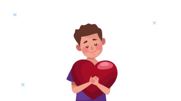 Wereld hart dag animatie met man tillen hart — Stockvideo