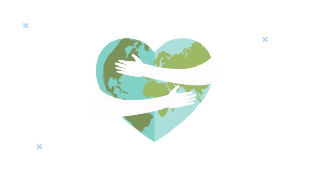 Animação do dia do coração do mundo com as mãos abraçando a terra com forma de coração — Vídeo de Stock