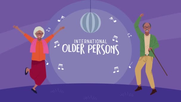 International old persons day celebration with grandparents couple celebrating — Stock Video