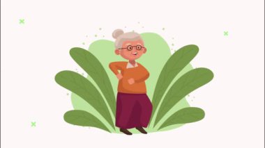 Kamptaki sevimli yaşlı kadın çizgi film karakteri.