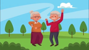 Dans eden yaşlı çift karakterleri.