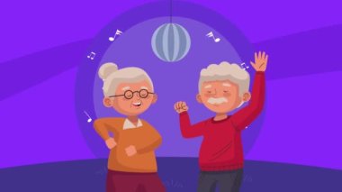 Disko karakterlerinde dans eden yaşlı çiftler.