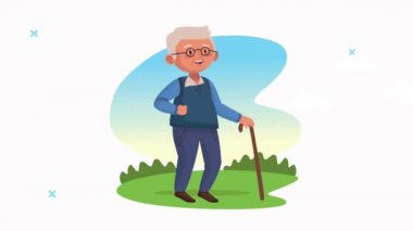 Kampta yürüyen sevimli yaşlı adam çizgi film karakteri.