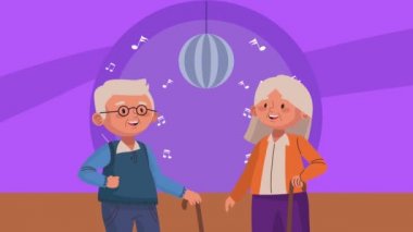 Disko karakterlerindeki yaşlı çiftler.