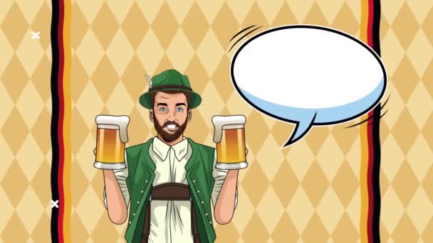 Heureux oktoberfest célébration animation avec l'homme allemand boire des bières — Video