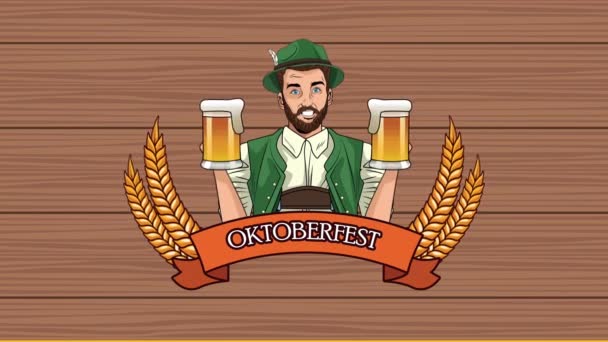 Glad oktoberfest fest fest animation med tyska dricka öl — Stockvideo