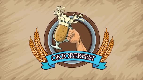 Glad oktoberfest fest animation med handlyft öl — Stockvideo