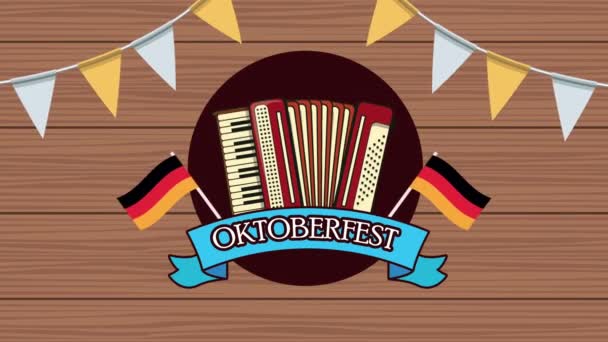 Feliz oktoberfest celebración de animación con acordeón y banderas de Alemania — Vídeo de stock