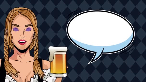 ハッピーオクトーバーフェストお祝いアニメとともにセクシーガール飲みビール — ストック動画