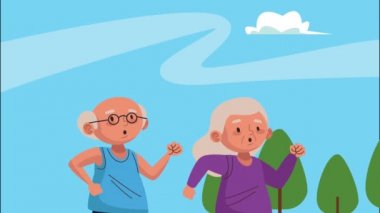 Faaliyet karakterleri çalıştıran yaşlı çift