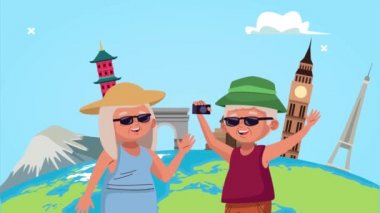 Anıt karakterli yaşlı çift turist