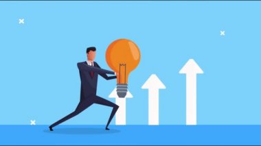 Zarif başarılı iş adamı ampul ve okları kaldırıyor.