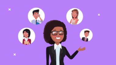 Takım arkadaşlarıyla başarılı bir afro iş kadını.