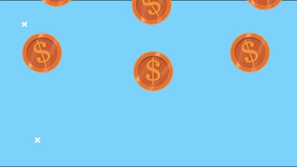 Chuva moedas dinheiro dólares animação — Vídeo de Stock