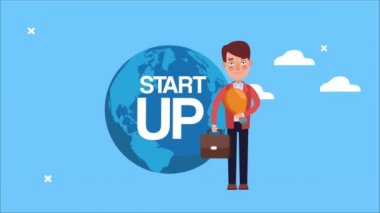 Dünya gezegenindeki ampul ve portföyü kaldıran başarılı bir iş adamı.