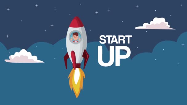 elegant successful businessman inside rocket in the sky