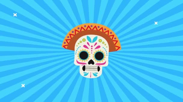 Dia de los muertos celebration with mariachi hat — Stock Video