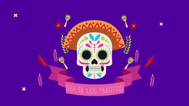 Dia de los muertos γιορτή με mariachi καπέλο — Αρχείο Βίντεο