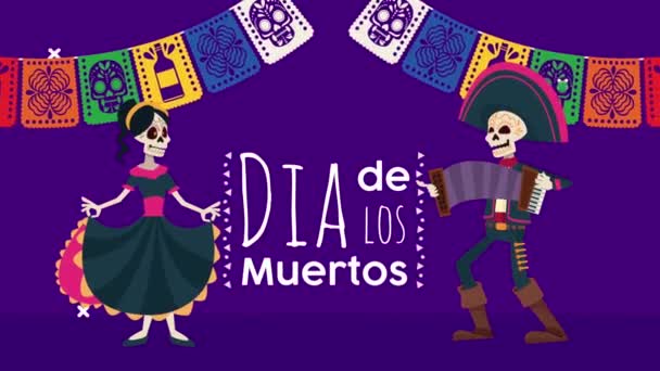 Dia de los muertos celebração com crânios casal — Vídeo de Stock