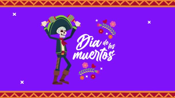 Dia de los muertos celebrazione con teschio mariachi — Video Stock