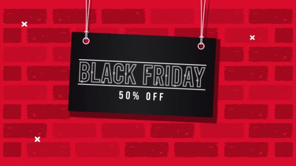 Black friday lettering in banner hanging in wall animation — Stock Video