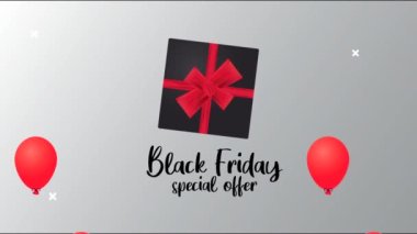 Kara Cuma harfleri balonlarla helyum ve hediye animasyonları.