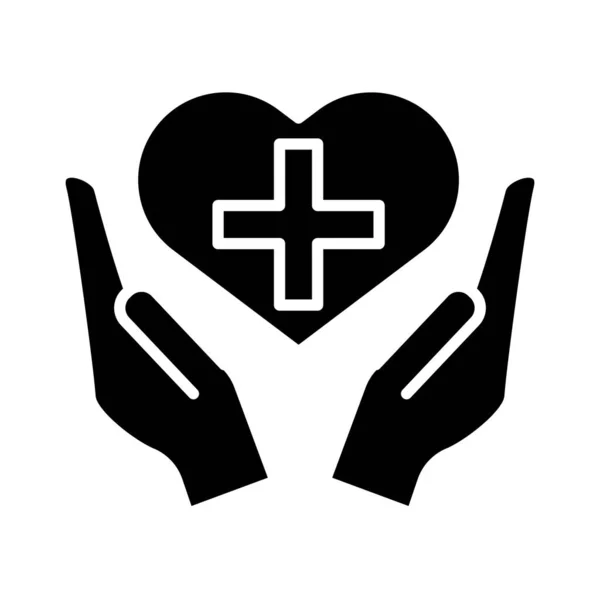 Hands lifting medical heart silhouette style icon — Stock Vector