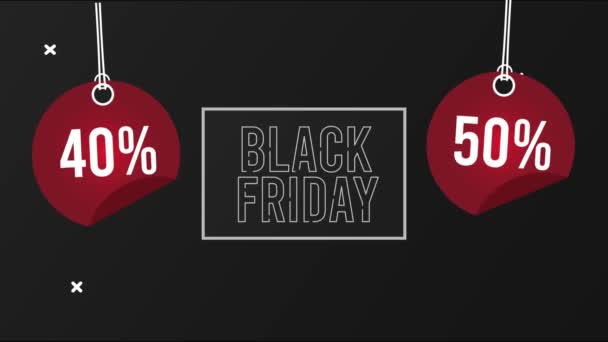 Black Friday Schriftzug in quadratischem Rahmen und Anhänger hängen — Stockvideo