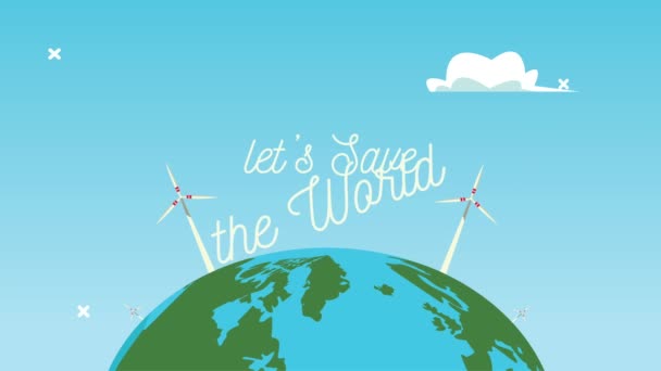 지구에서 풍력 터빈의 에너지로 세계 애니메이션을 구할 수있게 해 주 세요. — 비디오