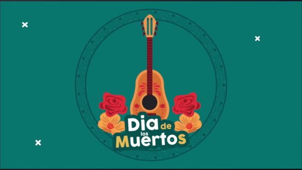 Dia de los muertos liternictwo uroczystości z gitara i kwiaty — Wideo stockowe