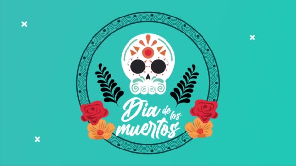 Dia de los muertos επιστολόχαρτο γιορτή με το κεφάλι κρανίο — Αρχείο Βίντεο