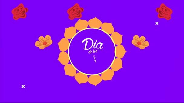 Dia de los muertos γράμματα γιορτή με floral διακόσμηση — Αρχείο Βίντεο